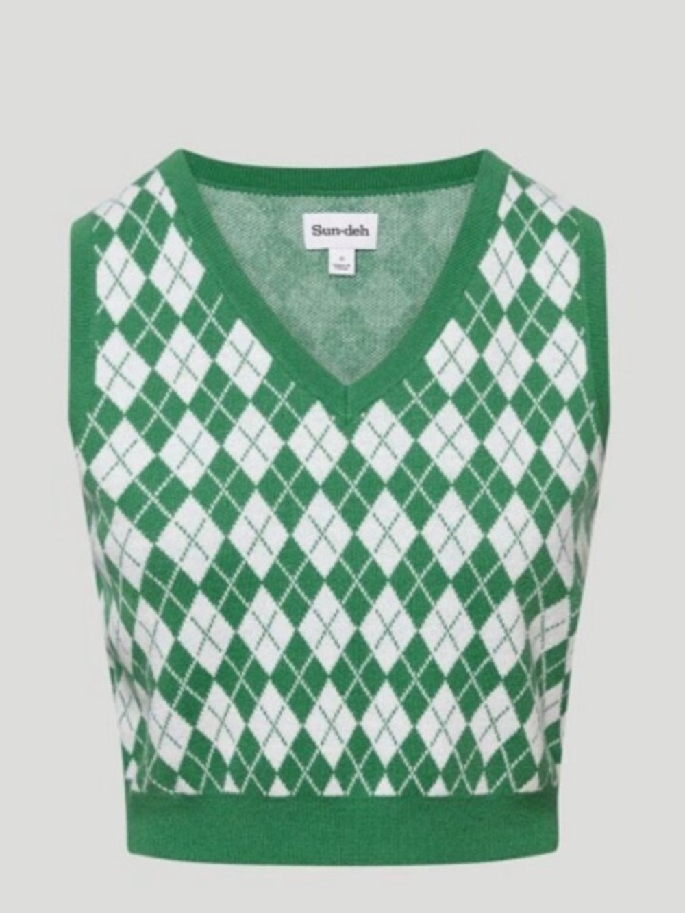 Aritzia Green & White Argyle V‑Neck Sweater Vest